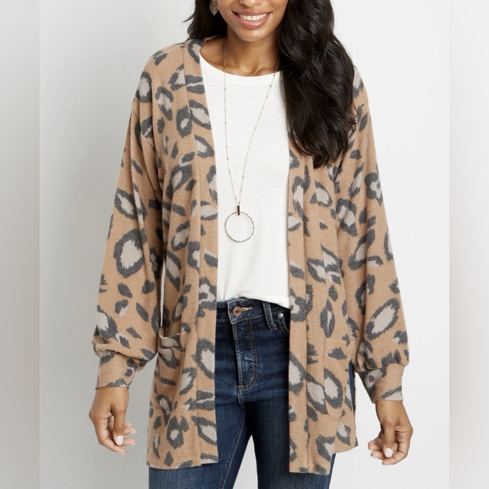 Maurices Tan and Gray Leopard Cardigan